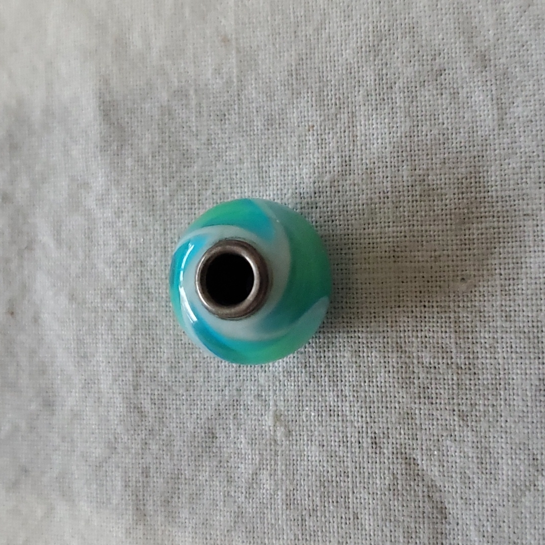 Trollbeads Authentic Green And Blue Swirl Glass Charm